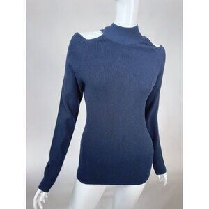 Catherine Malandrino Navy Cold Shoulder Ribbed Sweater Women XL Rayon/Polyester/